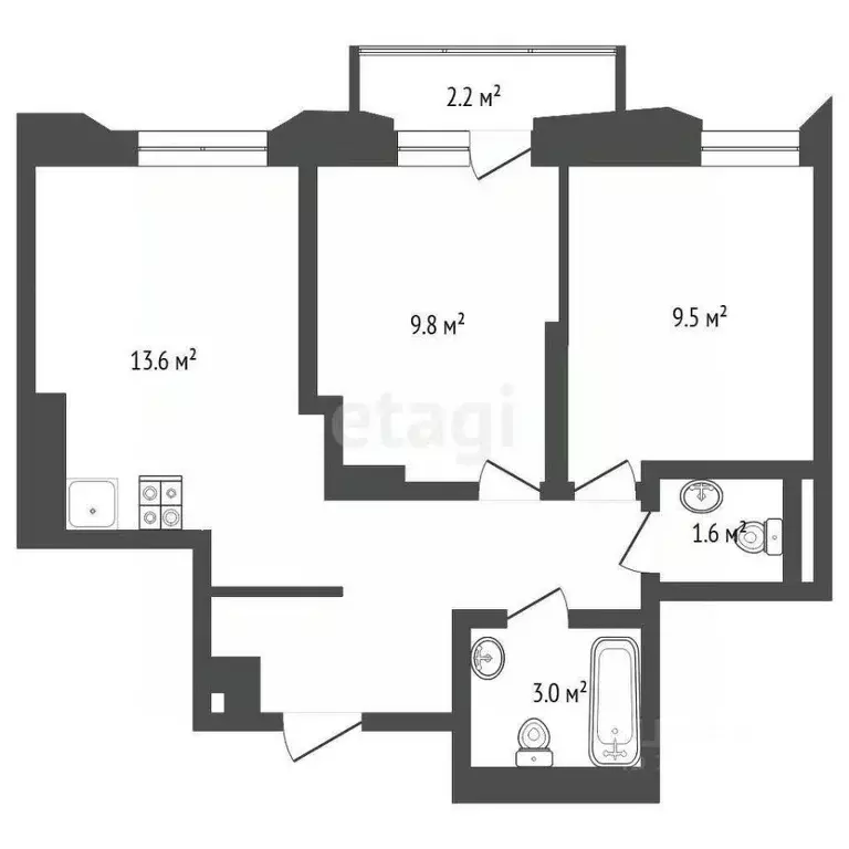 2-к кв. Тюменская область, Тюмень ул. Судостроителей, 56 (45.6 м) - Фото 1