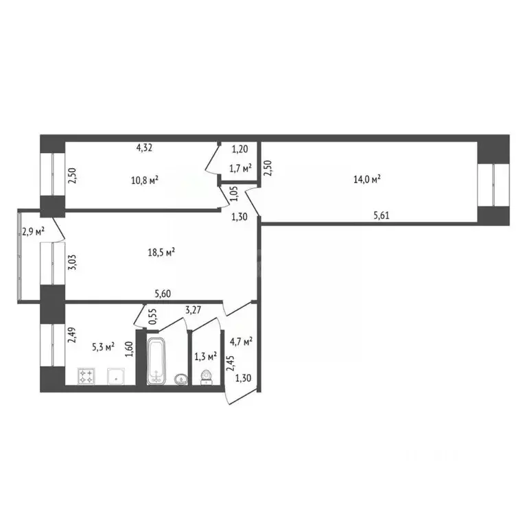 3-к кв. Башкортостан, Уфа ул. Рихарда Зорге, 50к1 (58.1 м) - Фото 2