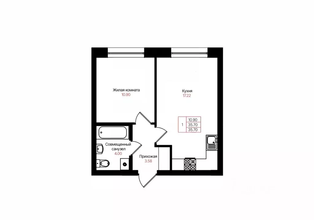 1-к кв. Татарстан, Казань Лето жилой комплекс (35.7 м) - Фото 2