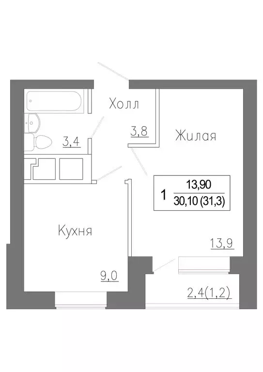 1-комнатная квартира: деревня Сабурово, жилой комплекс ЗаМитино (31.3 ... - Фото 0