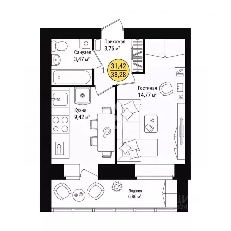 1-к кв. Марий Эл, Йошкар-Ола городской округ, с. Семеновка ул. ... - Фото 1