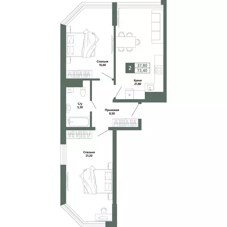 2-комнатная квартира: посёлок городского типа Шерегеш, улица Гагарина, ... - Фото 1