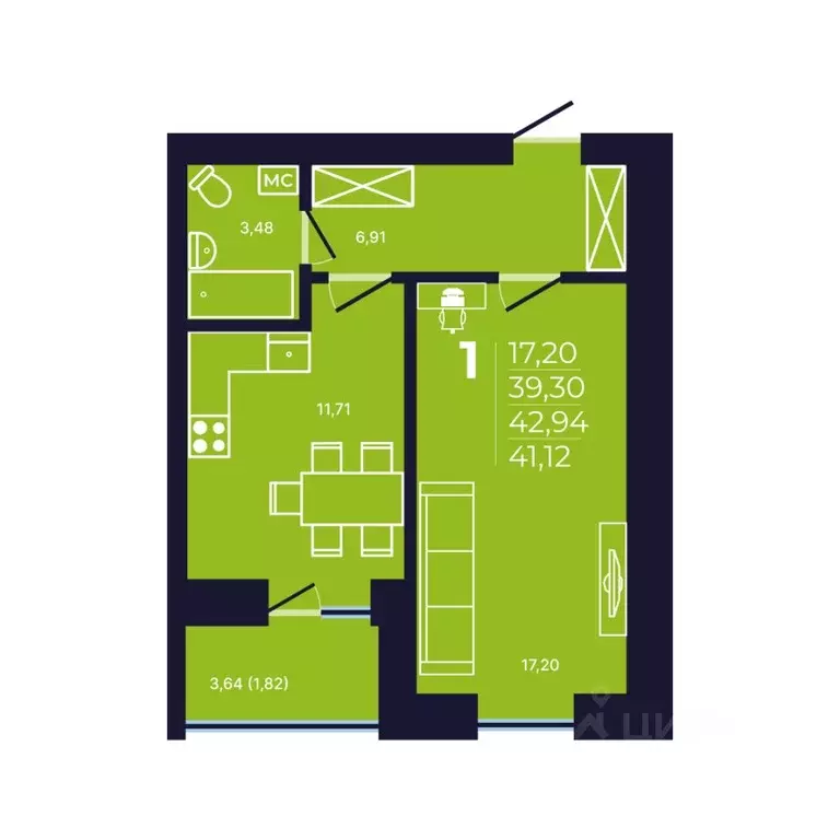 1-к кв. Башкортостан, Уфа ул. Михаила Зайцева, 6 (41.4 м) - Фото 1