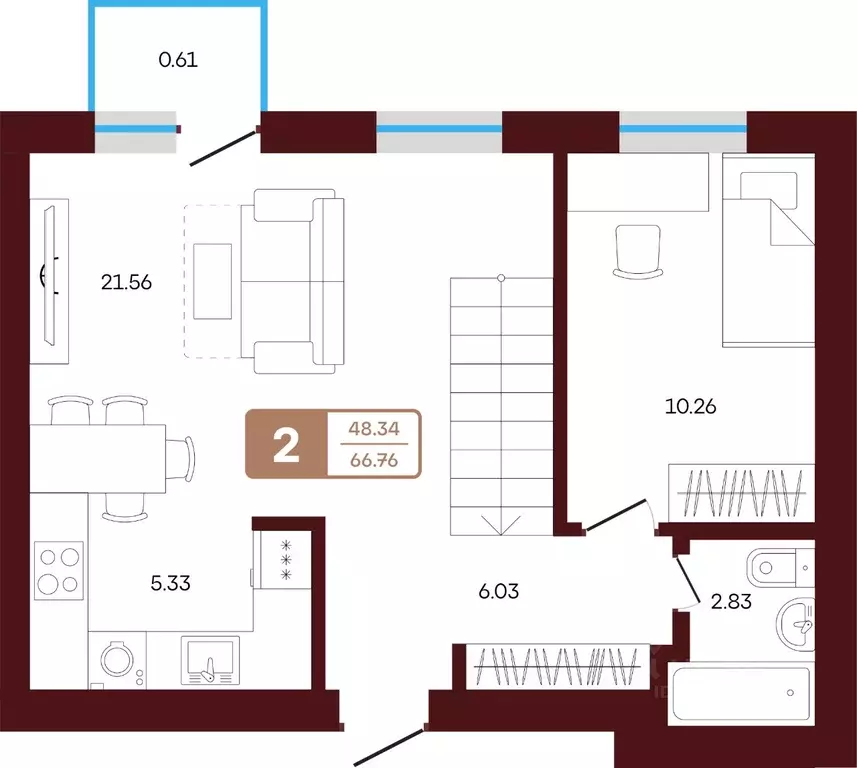 2-к кв. Башкортостан, Иглинский район, с. Акбердино  (66.76 м) - Фото 1