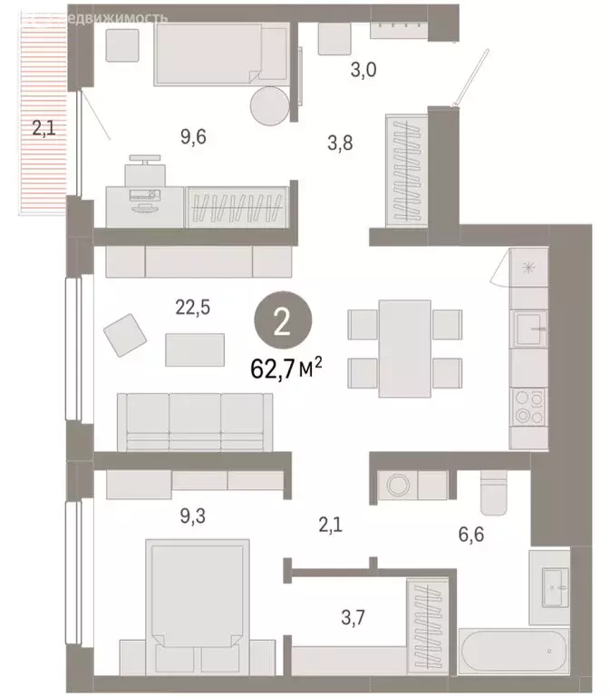 2-комнатная квартира: Новосибирск, квартал Лебедевский, 1/3 (62.7 м) - Фото 2