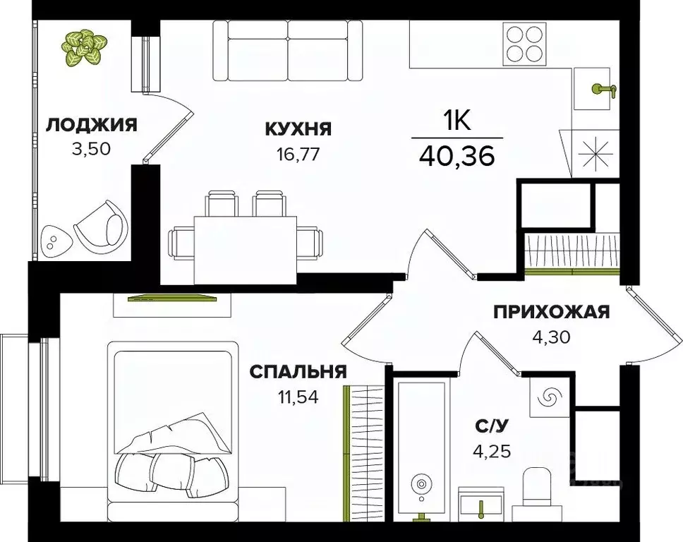 1-к кв. Тульская область, Тула ул. Академика Насоновой (40.36 м) - Фото 1