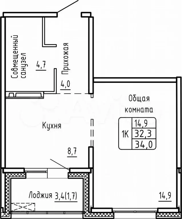 1-к. квартира, 34 м, 15/17 эт. - Фото 0