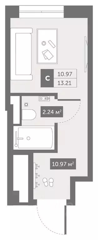 Студия Санкт-Петербург Коломяжский просп., 4 (13.21 м) - Фото 0