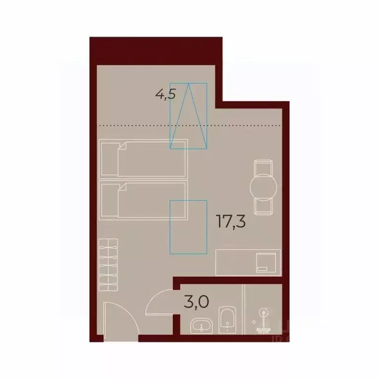 Студия Санкт-Петербург ул. Константина Заслонова, 8Б (20.1 м) - Фото 2