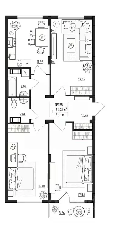 3-к кв. Ленинградская область, Гатчинский муниципальный округ, д. ... - Фото 1