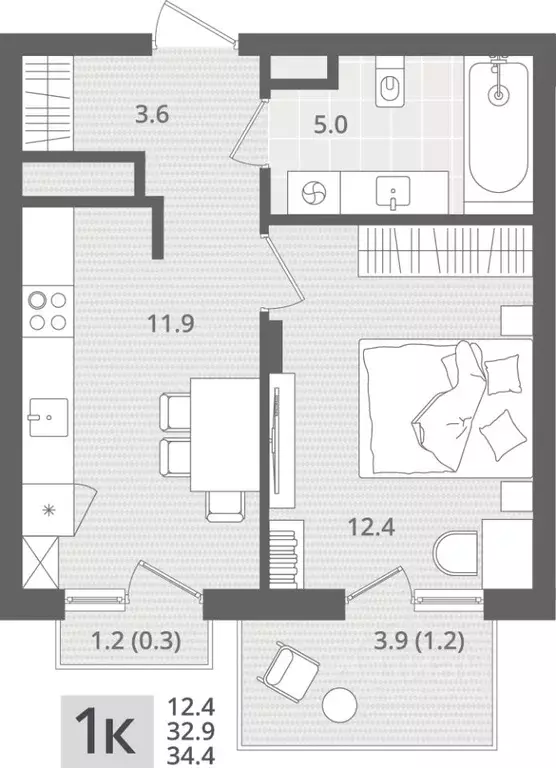 1-к кв. Калининградская область, Пионерский пос. Рыбное,  (34.4 м) - Фото 1