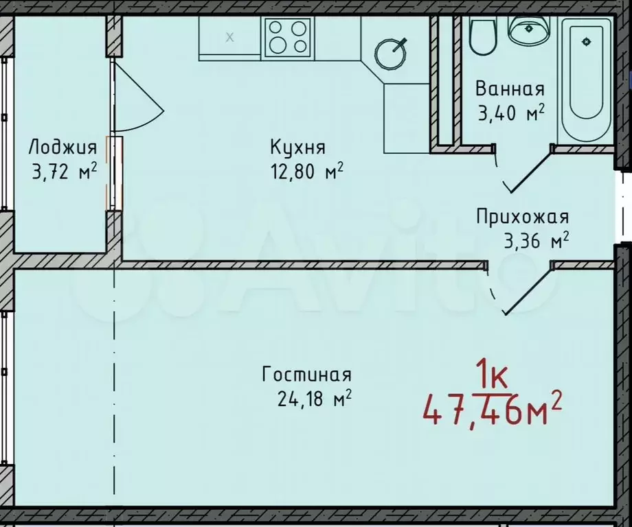 1-к. квартира, 47,5 м, 8/8 эт. - Фото 1
