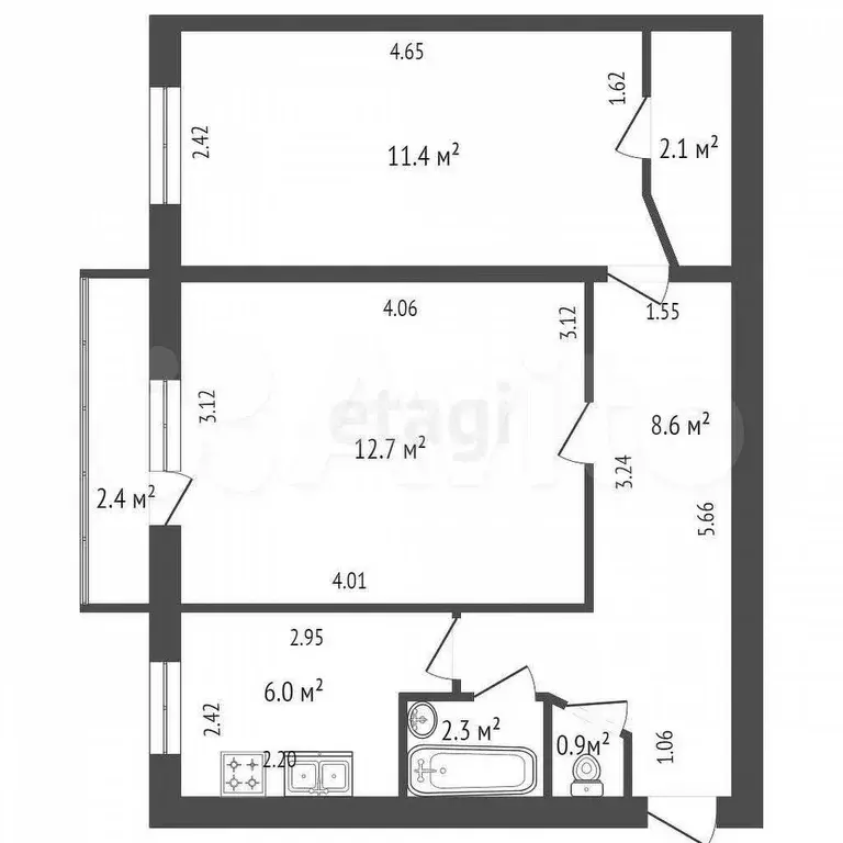 2-к. квартира, 44 м, 5/5 эт. - Фото 0