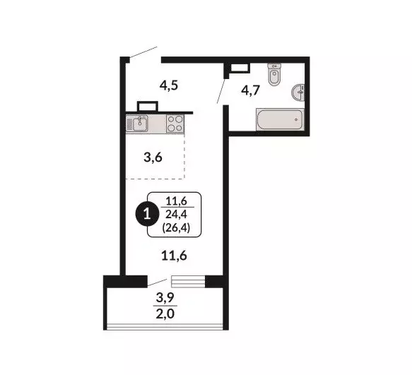 квартира-студия: киров, улица потребкооперации, 40 (27 м) - Фото 1