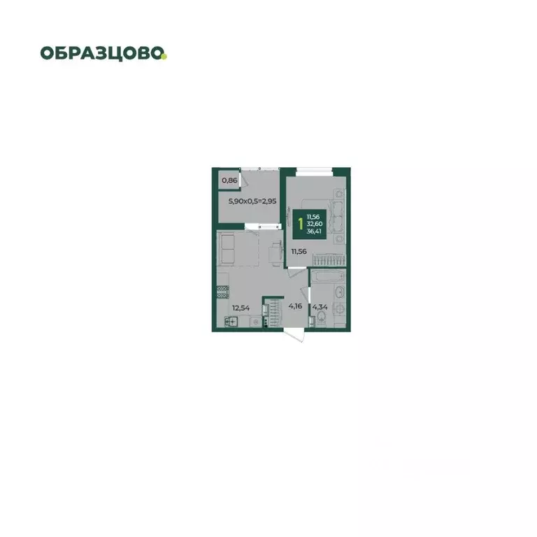 1-к кв. Краснодарский край, Краснодар Образцово мкр,  (36.41 м) - Фото 0