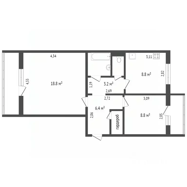 2-к кв. Красноярский край, Красноярск ул. Дмитрия Мартынова, 13 (50.7 ... - Фото 1