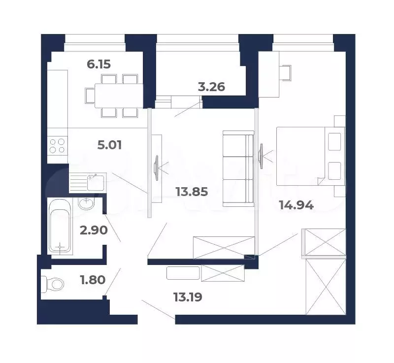 3-к. квартира, 61,1м, 7/9эт. - Фото 0