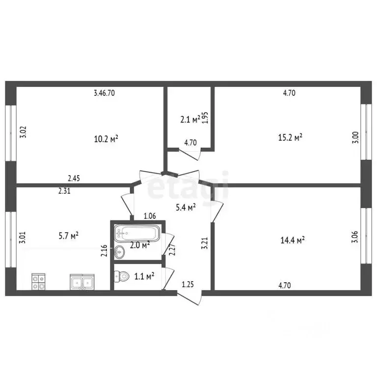 3-к кв. Костромская область, Кострома Никитская ул., 62 (56.3 м) - Фото 2