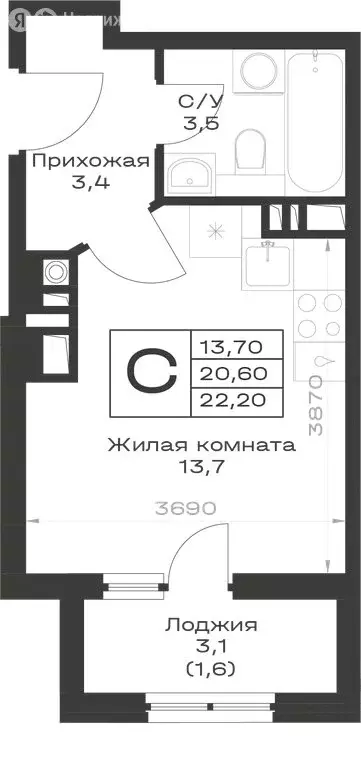 Квартира-студия: Гулькевичи, ЖК Экосфера (22.2 м) - Фото 1