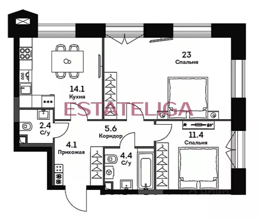 3-к кв. Москва Эра жилой комплекс, 3 (65.0 м) - Фото 1
