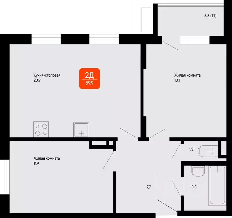 2-к кв. Московская область, Коломна Подлипки р-н,  (59.9 м) - Фото 1