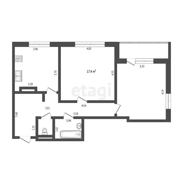 2-комнатная квартира: Тюмень, улица Николая Фёдорова, 17к1 (59.6 м) - Фото 1