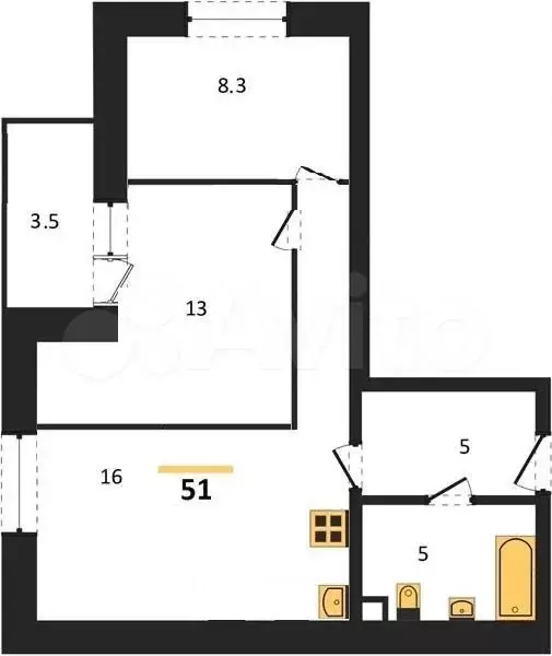 2-к. квартира, 50 м, 8/17 эт. - Фото 0