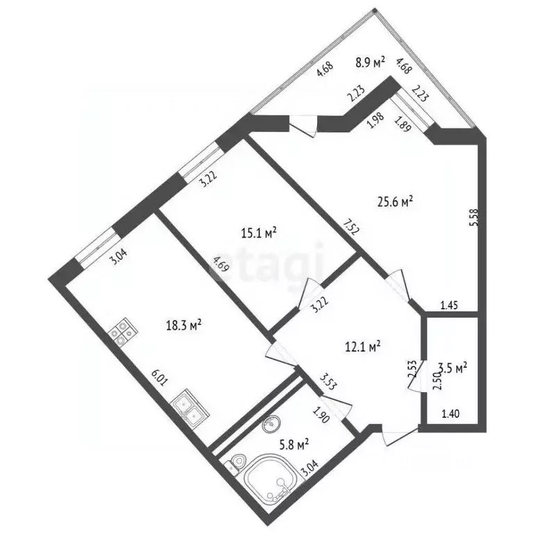 2-к кв. Ханты-Мансийский АО, Нягань 6-й мкр, 2 (89.3 м) - Фото 1