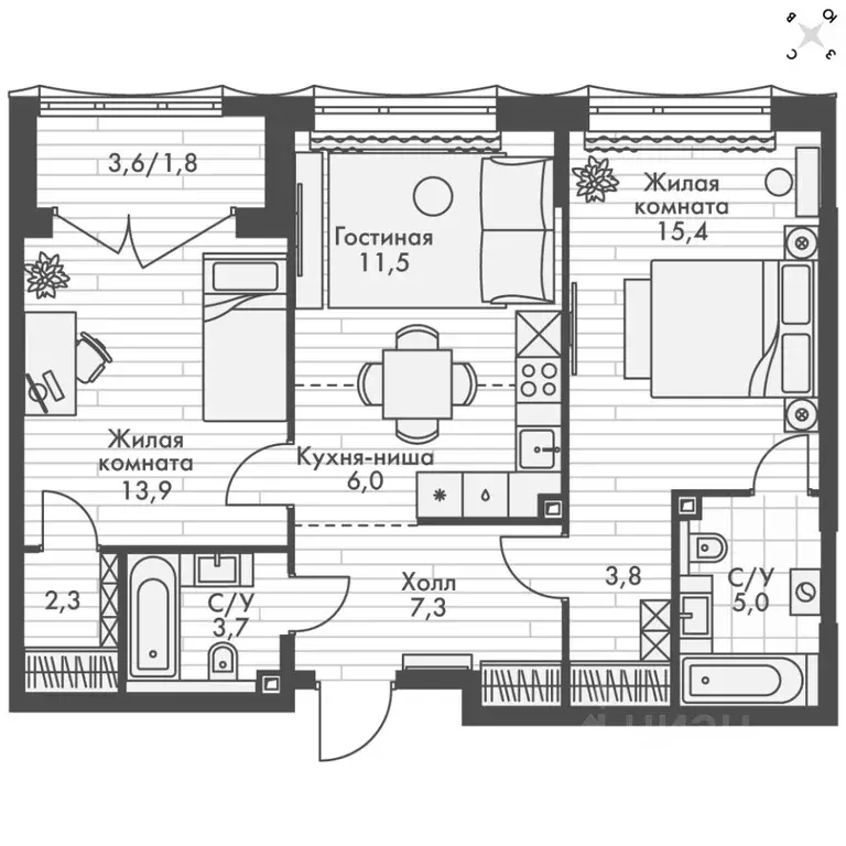 3-к кв. Нижегородская область, Нижний Новгород Черниговская ул. (70.7 ... - Фото 2