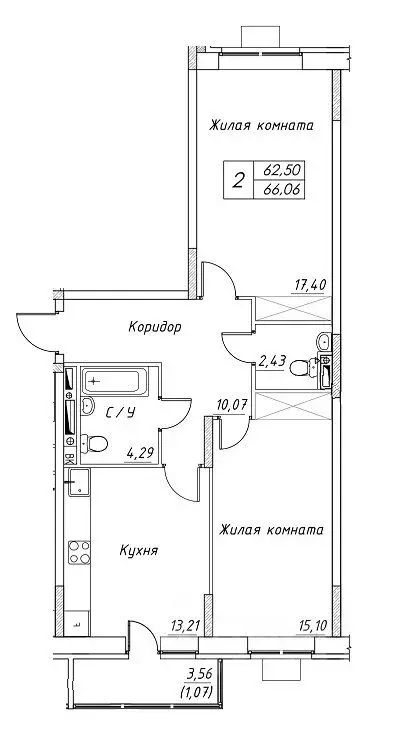 2-к кв. Московская область, Дмитров  (66.06 м) - Фото 0