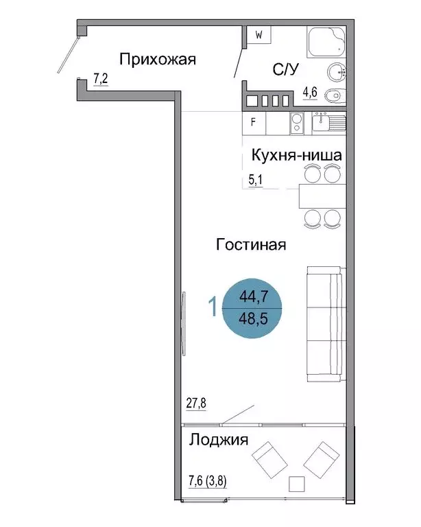 1-комнатная квартира: Керчь, ул. Колхозная (48.5 м) - Фото 0
