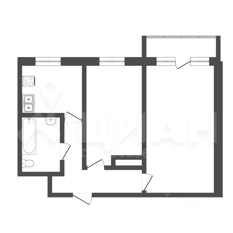 2-к кв. Ханты-Мансийский АО, Сургут ул. Республики, 70 (44.2 м) - Фото 1