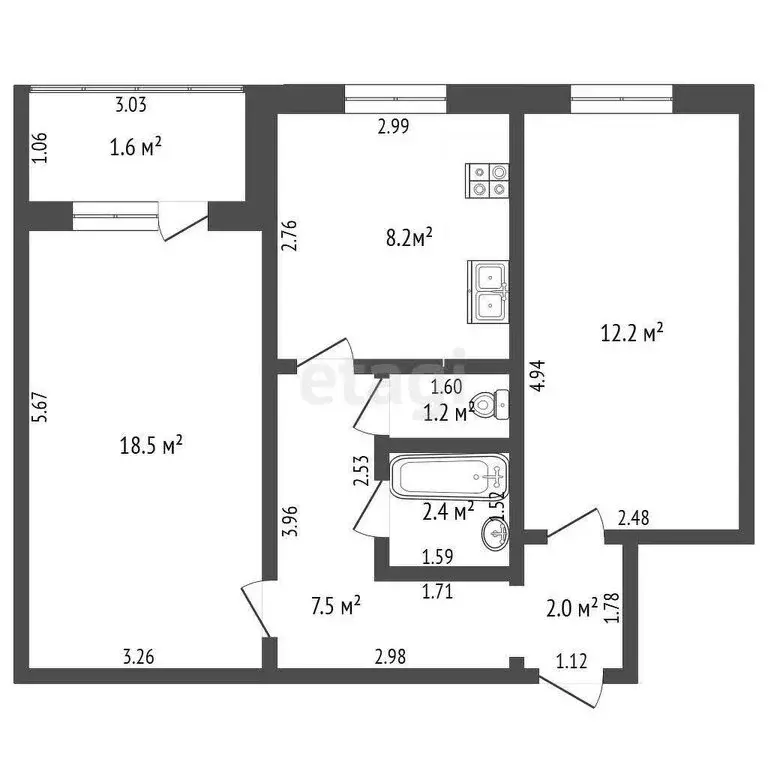 2-комнатная квартира: Цивильск, улица Терешковой, 18А (52.2 м) - Фото 1