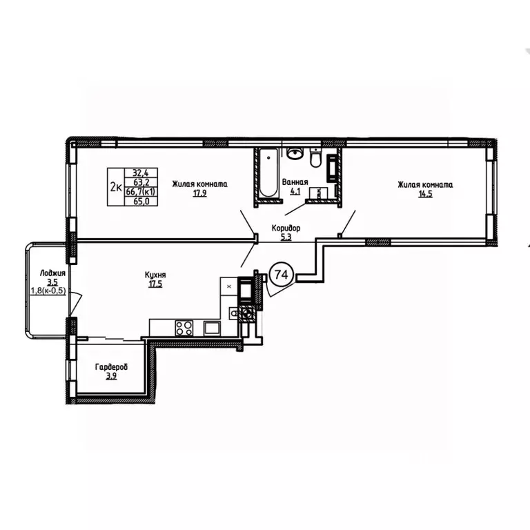 2-к кв. Калининградская область, Калининград ул. 1-я Большая окружная ... - Фото 1