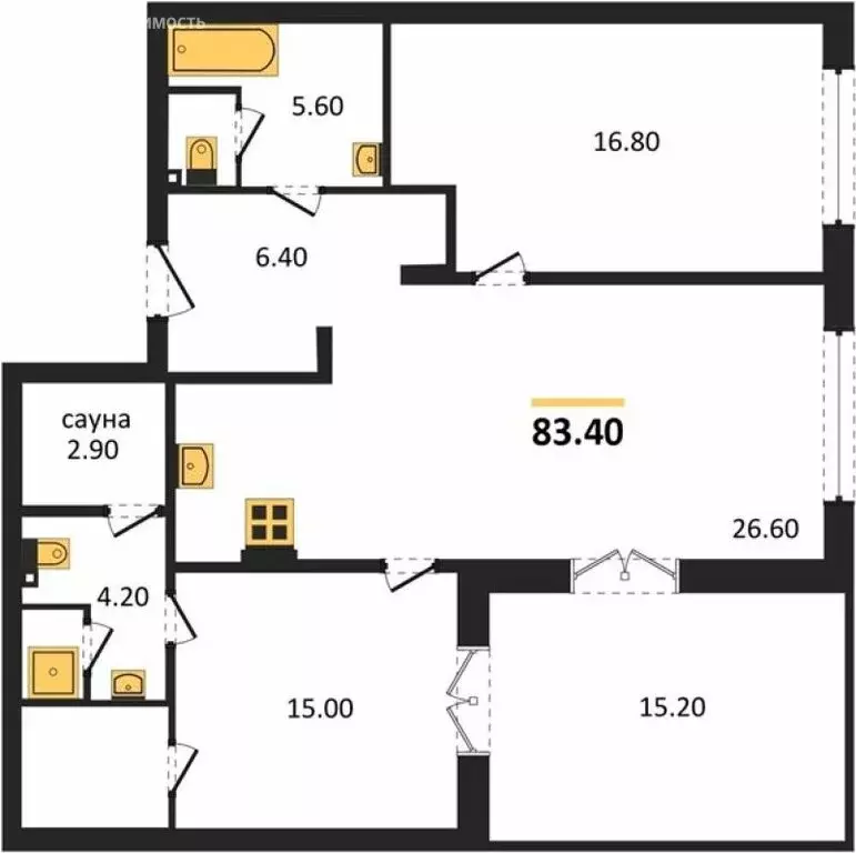 2-комнатная квартира: Калининград, улица Молодой Гвардии, 34к4 (83.4 ... - Фото 0