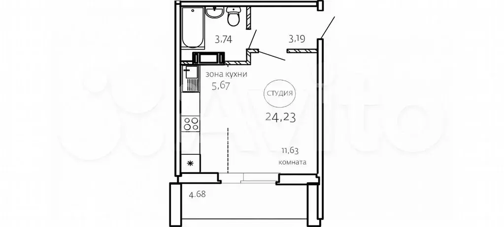 Квартира-студия, 24,2 м, 6/10 эт. - Фото 1