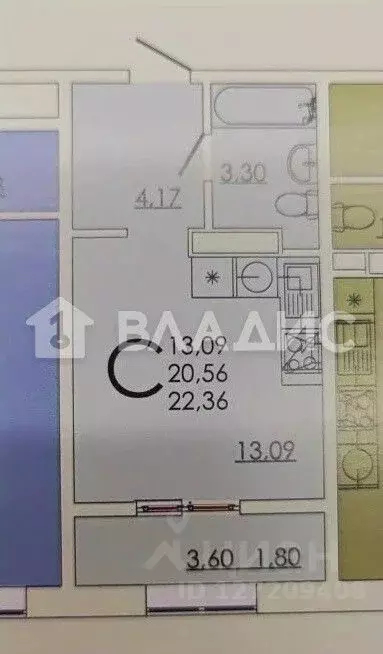 Студия Ростовская область, Ростов-на-Дону ул. Зорге, 11Б (22.6 м) - Фото 2