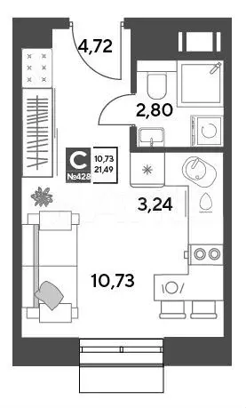 Квартира-студия, 21,5 м, 9/15 эт. - Фото 0