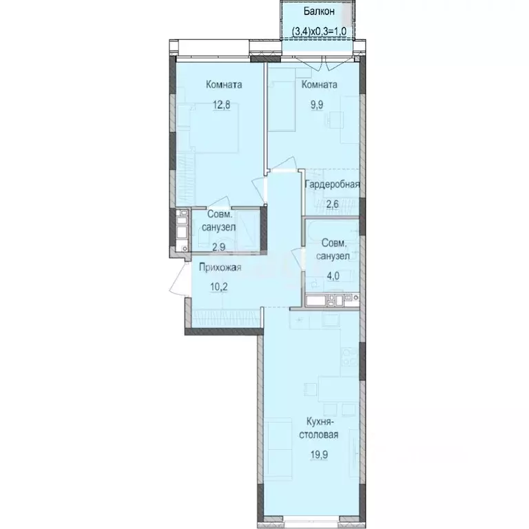 2-к кв. Татарстан, Казань Паркмаяк жилой комплекс (63.0 м) - Фото 1