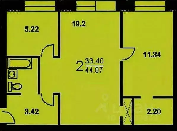 Планировка квартир 1 510 2-к кв. Москва Балаклавский просп, 12к1 (45.0 м), Купить квартиру в Москве, ID о