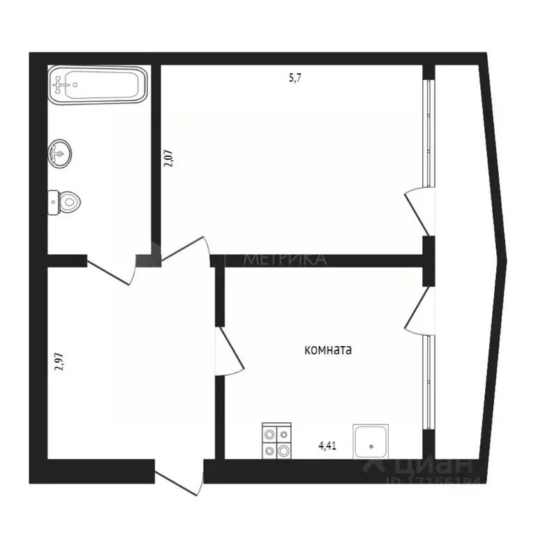 1-к кв. Тюменская область, Тюмень ул. Короленко, 12 (43.0 м) - Фото 1