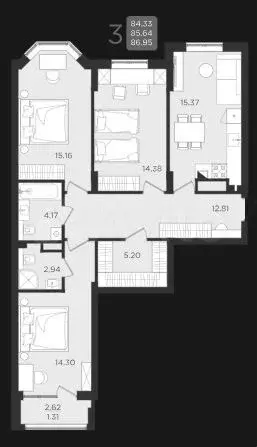 3-к. квартира, 87 м, 3/9 эт. - Фото 1