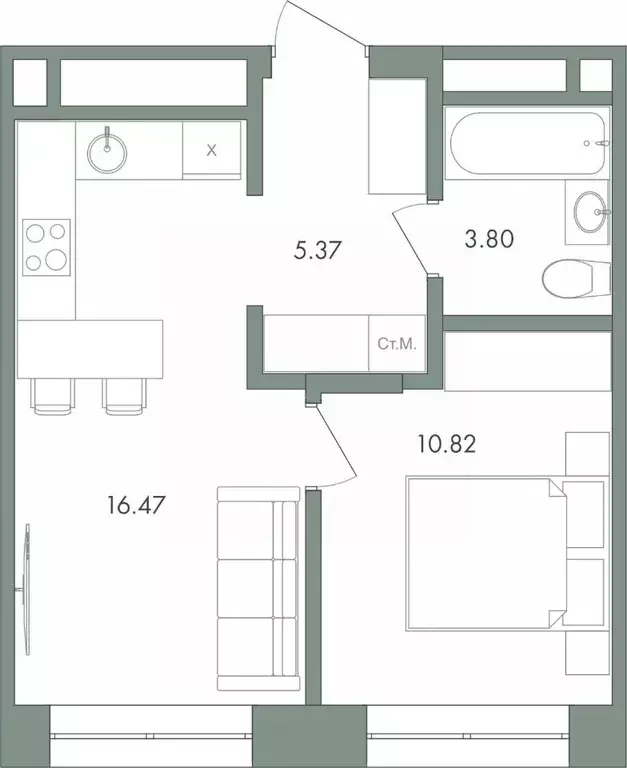 1-к кв. Ханты-Мансийский АО, Сургут ул. Крылова (36.46 м) - Фото 0