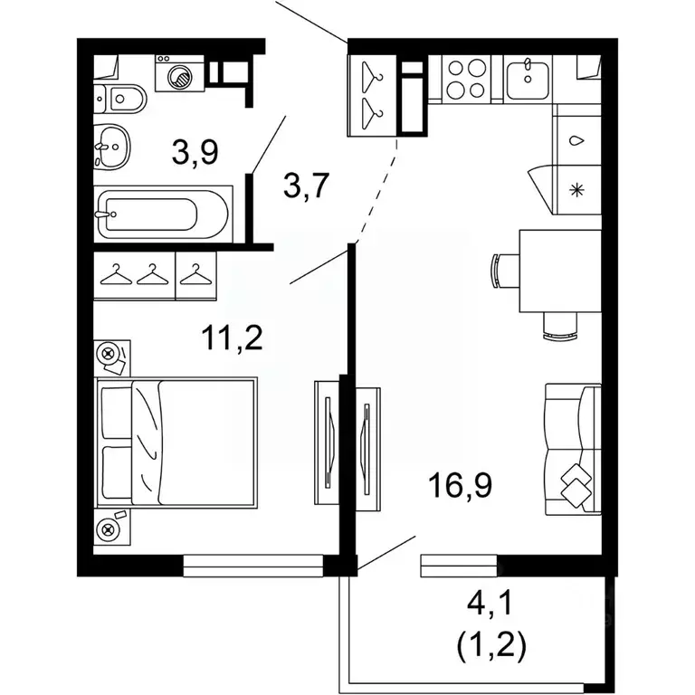 1-к кв. Краснодарский край, Сочи пос. Кудепста,  (36.9 м) - Фото 0