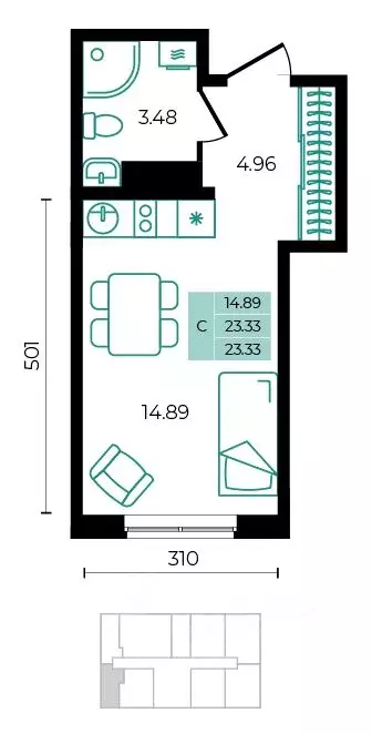 Студия Адыгея, Майкопский район, пос. Тульский ул. Заречная (23.33 м) - Фото 1