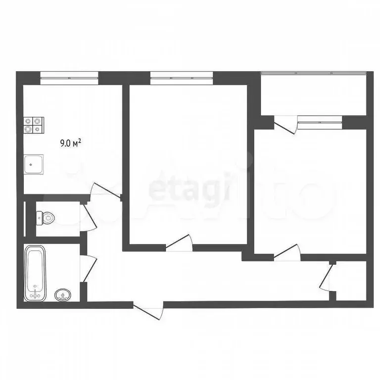 2-к. квартира, 51 м, 1/5 эт. - Фото 0
