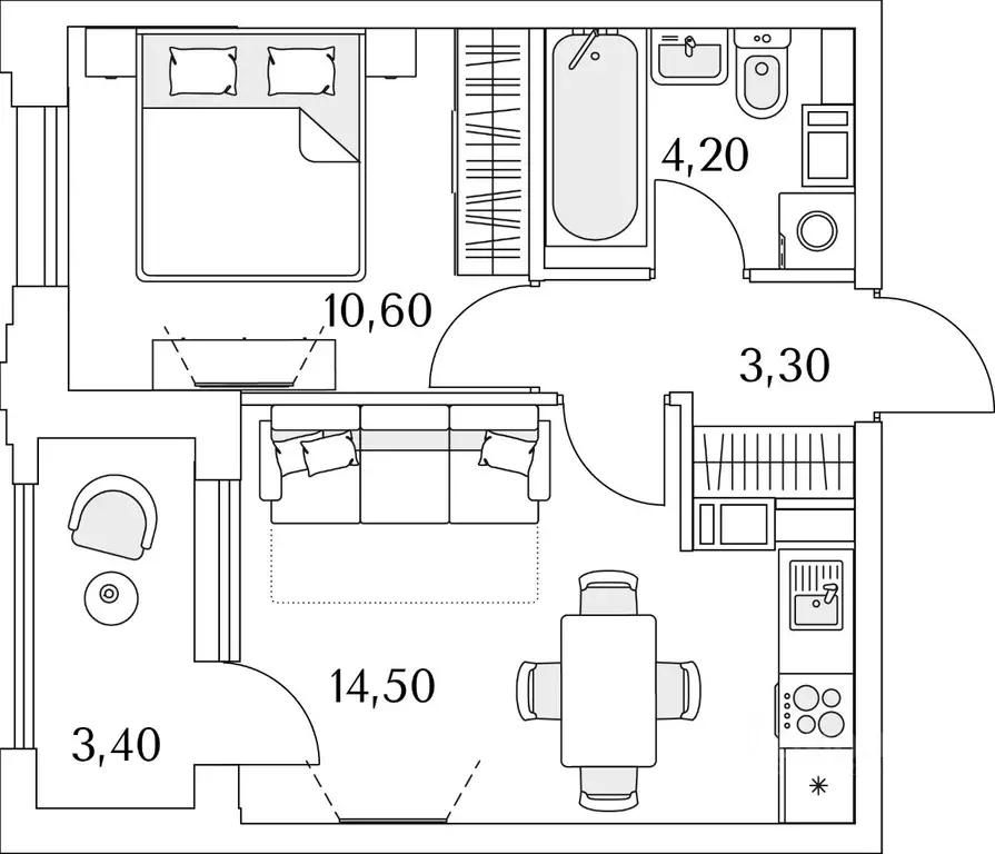 1-к кв. Санкт-Петербург  (34.4 м) - Фото 1
