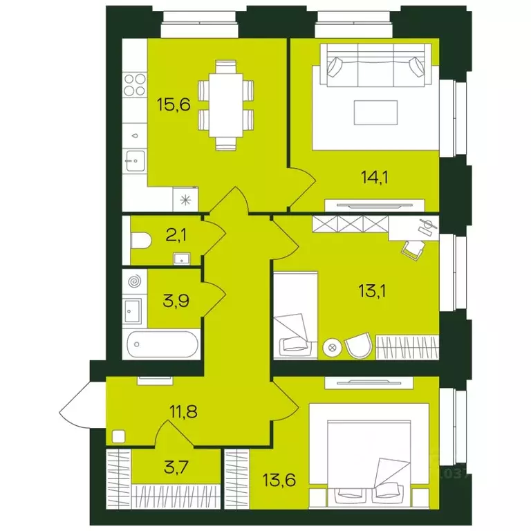 3-к кв. Чувашия, Чебоксары просп. Чебоксарский (77.9 м) - Фото 1