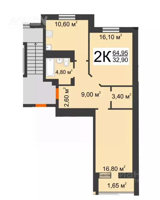 2-к кв. Нижегородская область, Нижний Новгород Деловая ул., 12 (64.95 ... - Фото 2