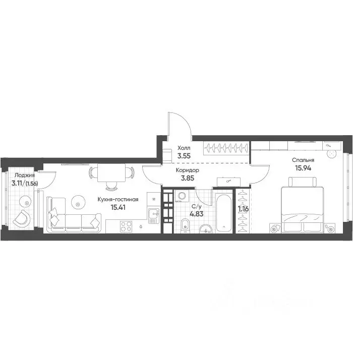 1-к кв. Свердловская область, Екатеринбург бул. Вдохновения, 4 (46.2 ... - Фото 1